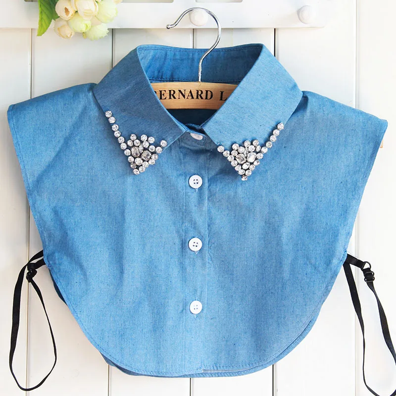 

Fashion Cowboy Fake Collar Women Shirt Female High Grade Water Drill Pin Cowboy False Collar Girl Wholesale Drop Shipping