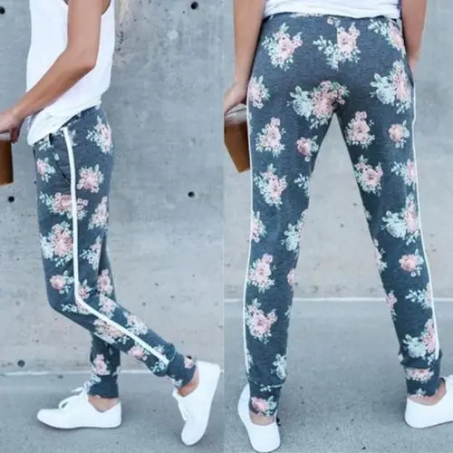 Для женщин Повседневное свободные Цветочный принт ED Штаны с высокой посадкой Jogger