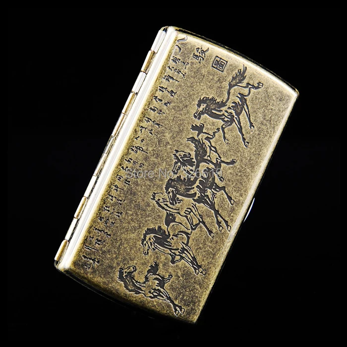 

Copper double metal double faced eight horses personalized automatic smoking tool cigarette box