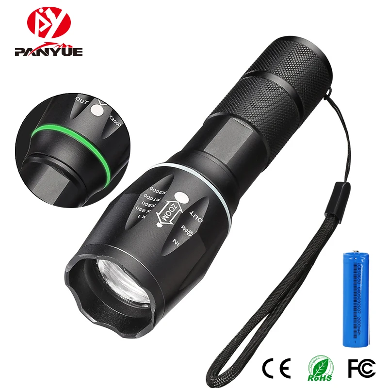 

PANYUE LED Flashlight 1000 Lumens 5 Mode Flashlights LED T6 Torch Zoomable Flash Light Lamp Lighting With 18650 battery