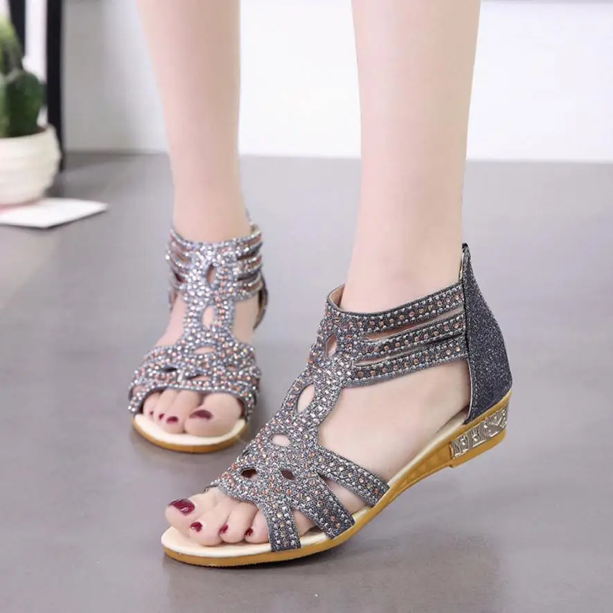 Женские босоножки; Летняя женская обувь; zapatos mujer; женские босоножки на танкетке; модные открытые Босоножки с открытым носком; Roma sandalia feminina; со стразами