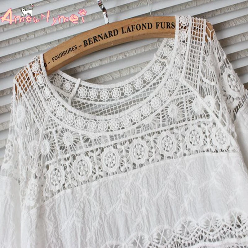 Amourlymei горячая Распродажа Blusas Femininas Sumemr женская блузка Mori Girl свободная кружевная