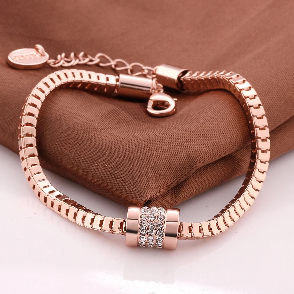 

Fashion Brand Name Rose Gold Color Czech Cubic Zircon Bangles Bracelets For Women Trendy Jewelry Wholesale Ladies Bracelets