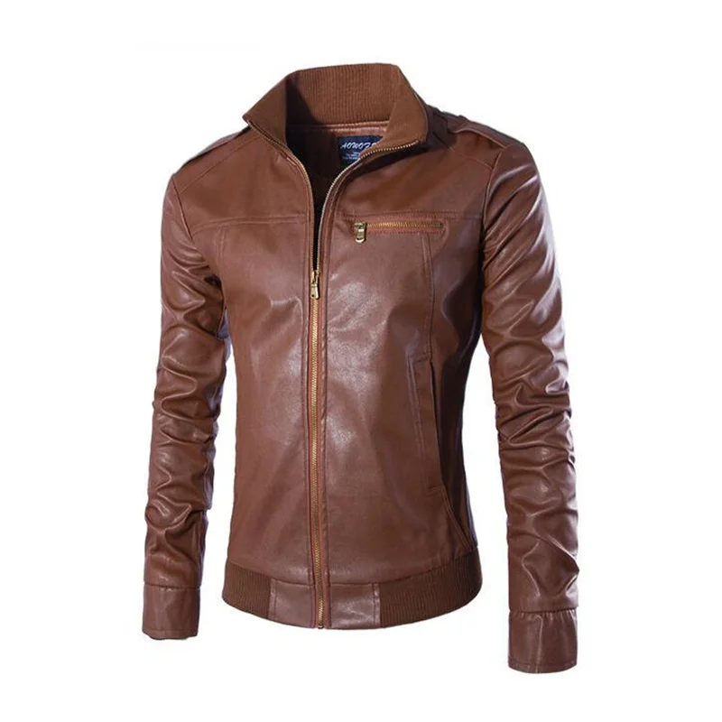 Новинка 2018 кожаные куртки в байкерском стиле для мужчин однотонное деловое