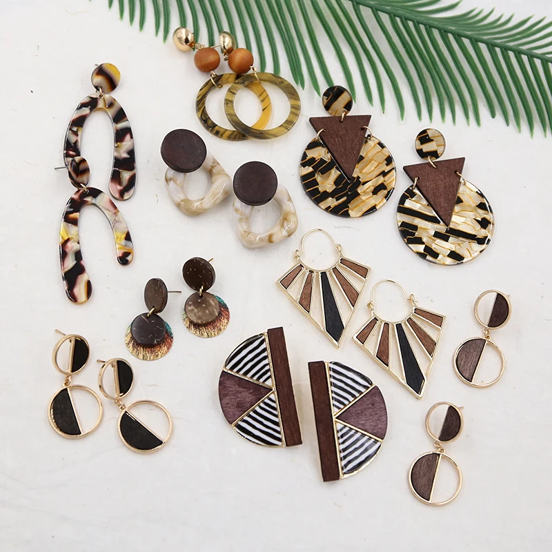 

Leopard Printed Wooden Earrings Vintage Resin Acrylic Earring for Women Irregular Korean Earrings Aretes De Mujer Accessories