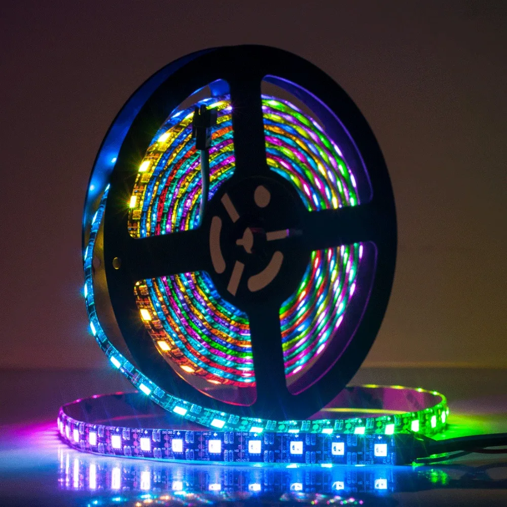 SK6812 RGB WS2812 12В 5м 60leds/m Smart Led Pixel WS2812B полоса черная PCB IC индивидуально адресуемые