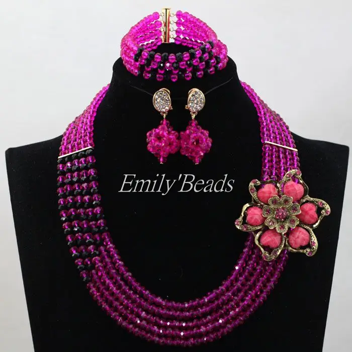 Модный набор ювелирных изделий цвета фуксии и розового кристалла черный костюм