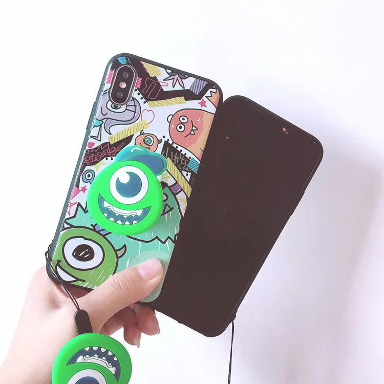 For Samsung S8 S9/s9 plus case soft cartoon eye cover for galaxy note 8/9 S7 edge S10 lite + 3D holder strap |