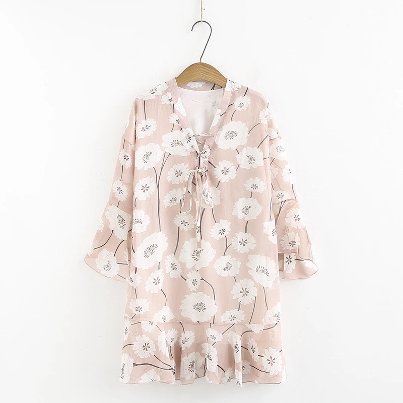 Женское шифоновое платье с бантом и рукавами 3/4 большие размеры|Женские платья| |