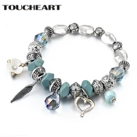 toucheart stainless steel handmade heart flower bracelet bangles charms for women silver jewelry making bracelets sbr180015
