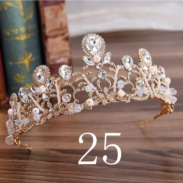 25 Европейский Розовый Зеленый Кристалл большая золотая корона головные уборы Свадебные аксессуары для волос ювелирные изделия невесты диадемы принцессы короны - Окраска металла: 25
