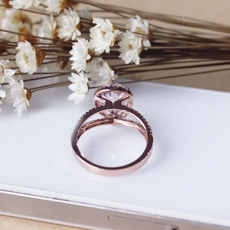 

DUPUY Ring For Women 14k Rose Gold Peach Morganite 8*12mm 2.6ct Pear Cutting Ring Classic Water Drop Engagement Ring D180058