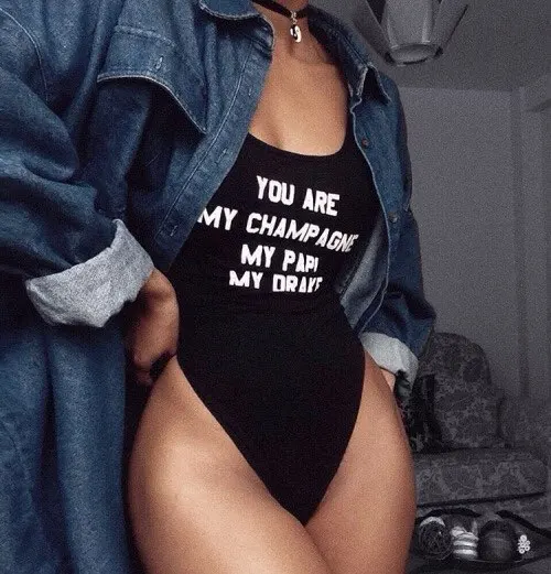 

One piece YOU ARE MY CHAMPAGNE MY PAPI MY DRAKE bodysuit high cut Swimwear Women Bodysuit beachwear bathing suit jumpsuit