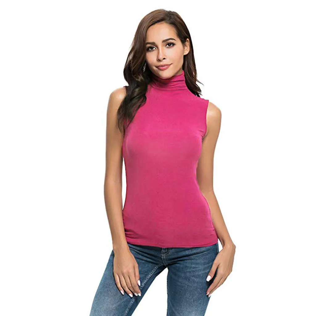 Модные однотонные топы без рукавов, базовая Приталенная футболка, Женская Облегающая водолазка, футболка, весна, лето, осень, Повседневная футболка