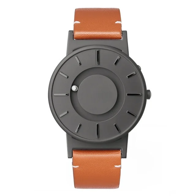 Grey Brown Leather Новинка, стильные мужские часы EUTOUR с магнитным шариком, новые наручные часы, мужские часы с нейлоновым ремешком, кварцевые часы, модные erkek kol saati - Цвет: Grey Brown Leather