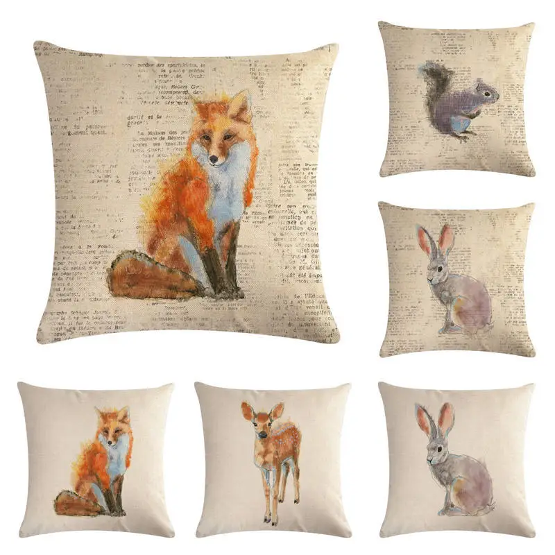 

Animal World Series Cushion Cover Cotton Linen Home Fox Rabbit Decorative Owl Deer Pillow Cover for Sofa 45x45cm Pillowcase