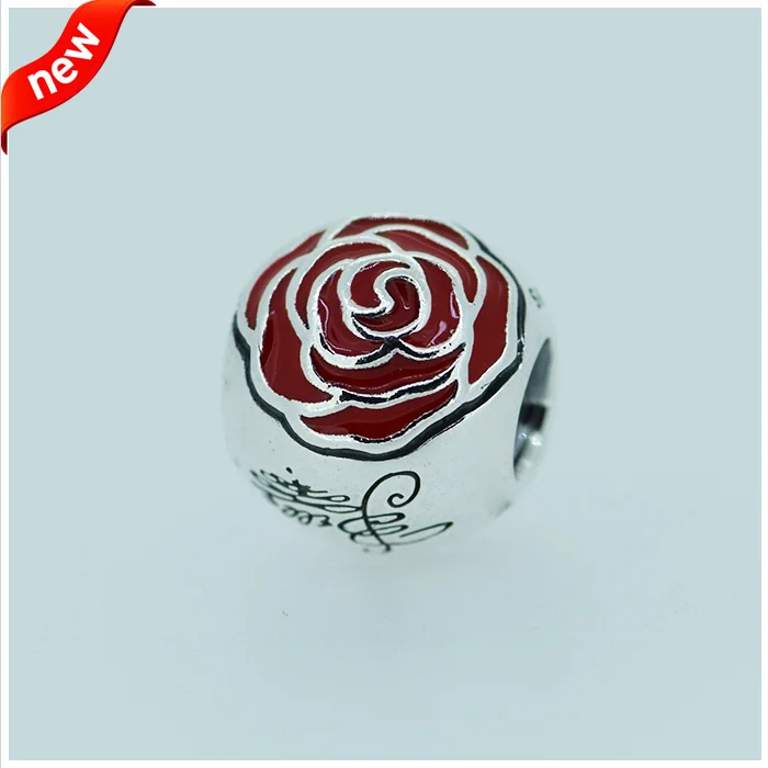 Подходит для Pandora Braclets Belle Enchanted Rose Charms с красной эмалью 100% серебряные бусины 925