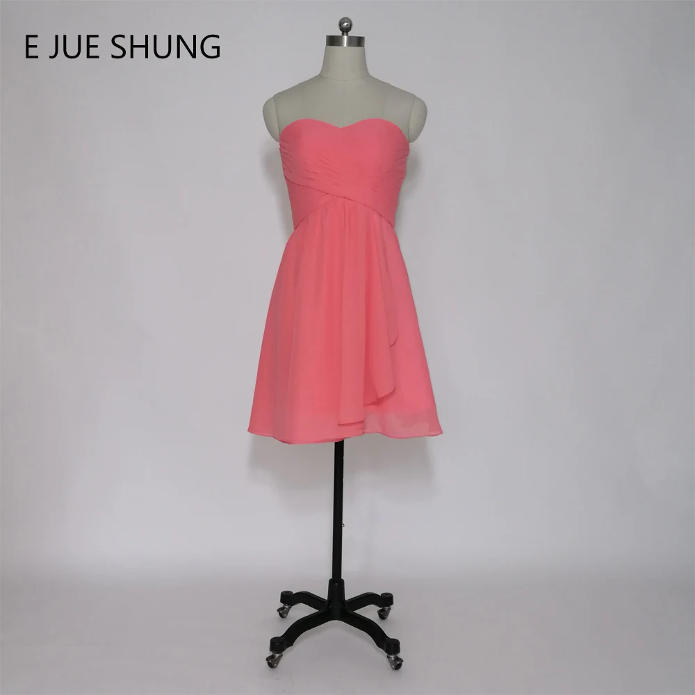 

E JUE SHUNG Coral Short Bridesmaid Dresses Cheap robe demoiselle d'honneur Short Wedding Party Dresses