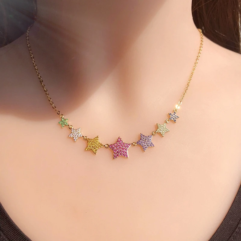 Ожерелье чокер женское позолоченное с фианитами и звездами|Ожерелья подвеской| |