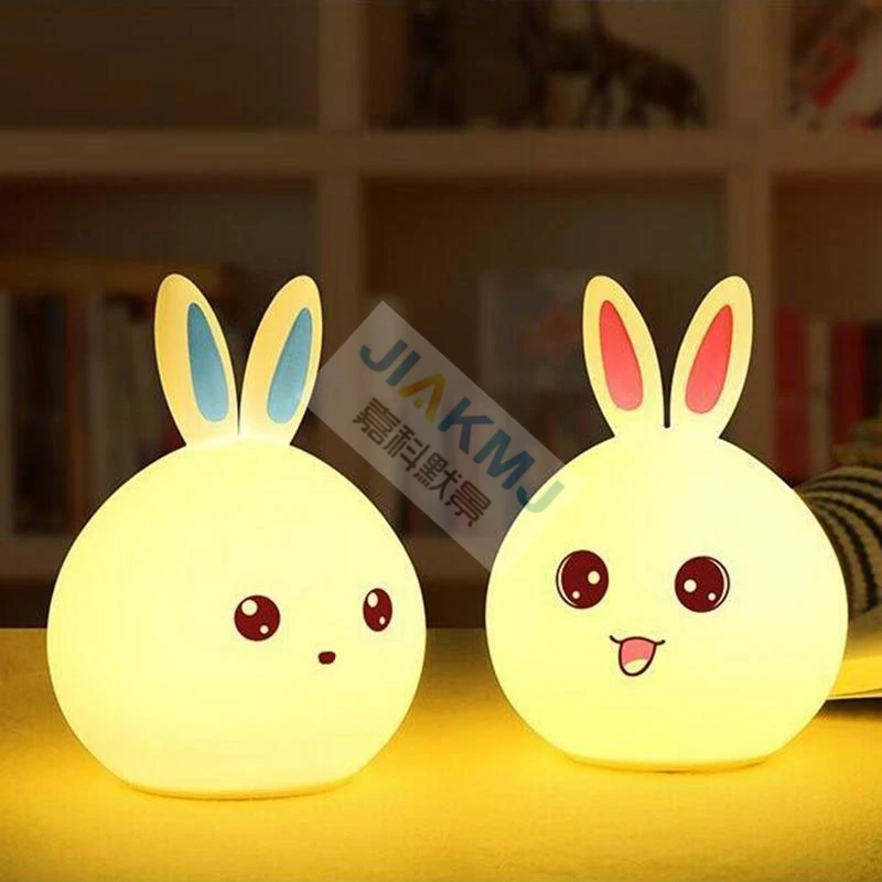 Милый кролик LED RGB Ночник светильник USB Перезаряжаемый Pat сенсор детская