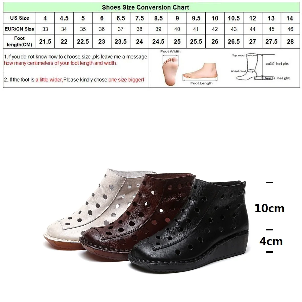 

DRFARGO Summer Ankle Boots for Women Genuine Leather Cutout Breathable Back zipper Boots soft Shoes Women size35-40 Femme Zapato