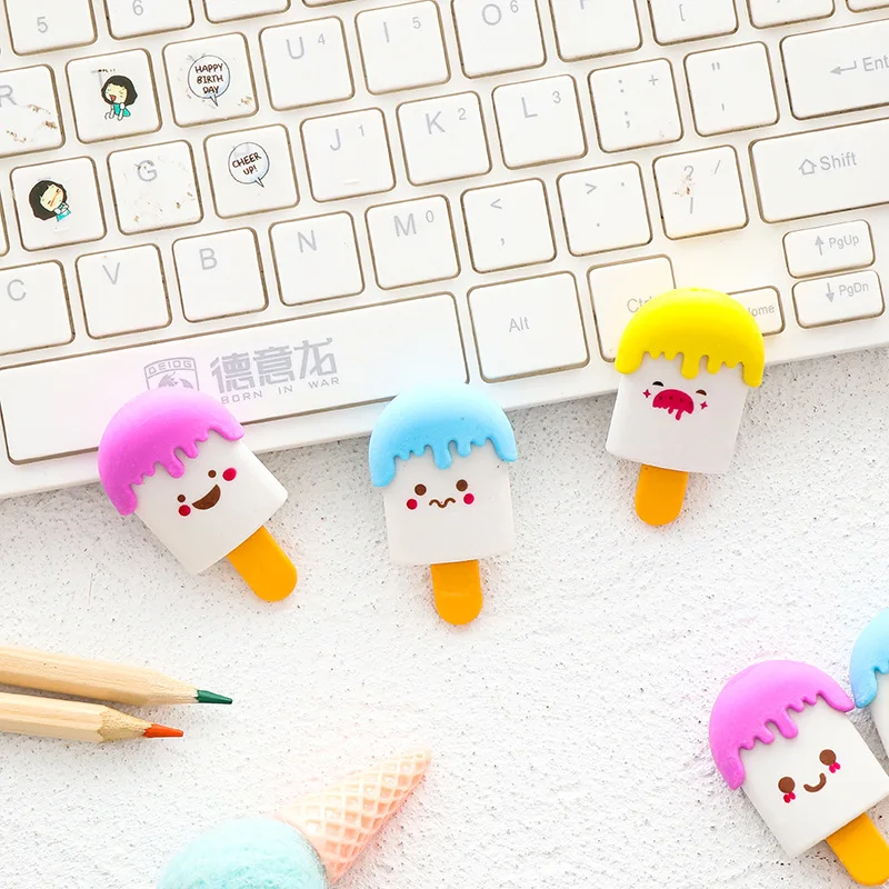 

1pcs Creative Stationery Pencil Eraser Cartoon Can Assemble Popsicle Modeling Rubber Erasers Environmental School Supplies