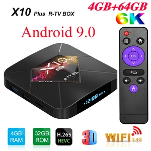ТВ-приставка R-TV BOX X10 Plus, Android 9,0, Allwinner H6, 2,4G, Wi-Fi, 4 Гб ОЗУ, 32 ГБ64 Гб ПЗУ, ТВ-приставка, USB3.0, H.265, медиаплеер 6K