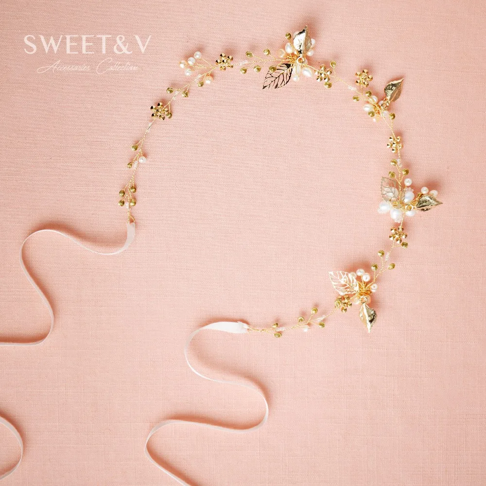 Светло-золотые богемный оголовье корона ручной работы с жемчугом и стразами