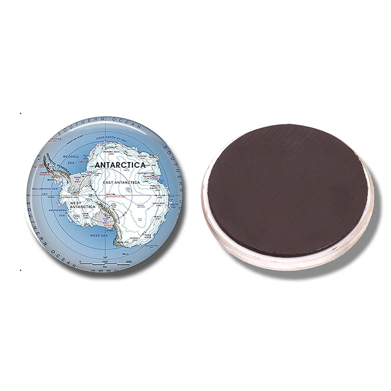 Магнит на холодильник Antarctic Map 30 мм Дорожная карта с южным полюсом стеклянный