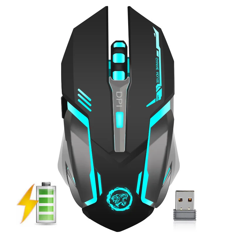 Перезаряжаемая Беспроводная игровая мышь 3200 dpi Регулируемая 7 цветов подсветка