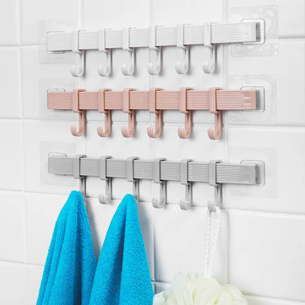 

6 in 1 Wall Mounted Hanger Hooks Coat Rack Wall Hooks Clothes Rails for Kitchen Bathroom Room Cloth Towel Rack Coat Hat