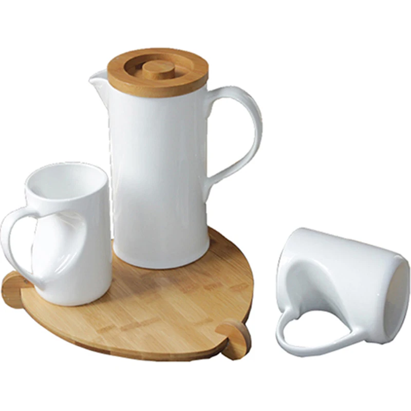 Простые Модные в форме сердца чайник чашка с бамбуковой поднос для завтрака