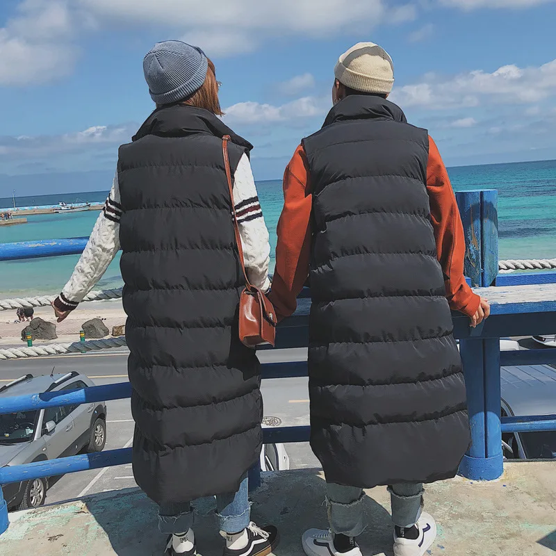 Толстый теплый зимний X Long Parkas жилет мужской корейский стиль Черная куртка без
