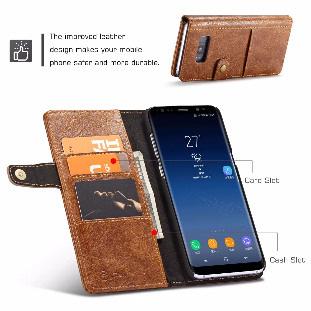 Caseme Магнитная застежка кошелек чехол для Samsung Galaxy Note 8 S8 плюс Защитный флип карты