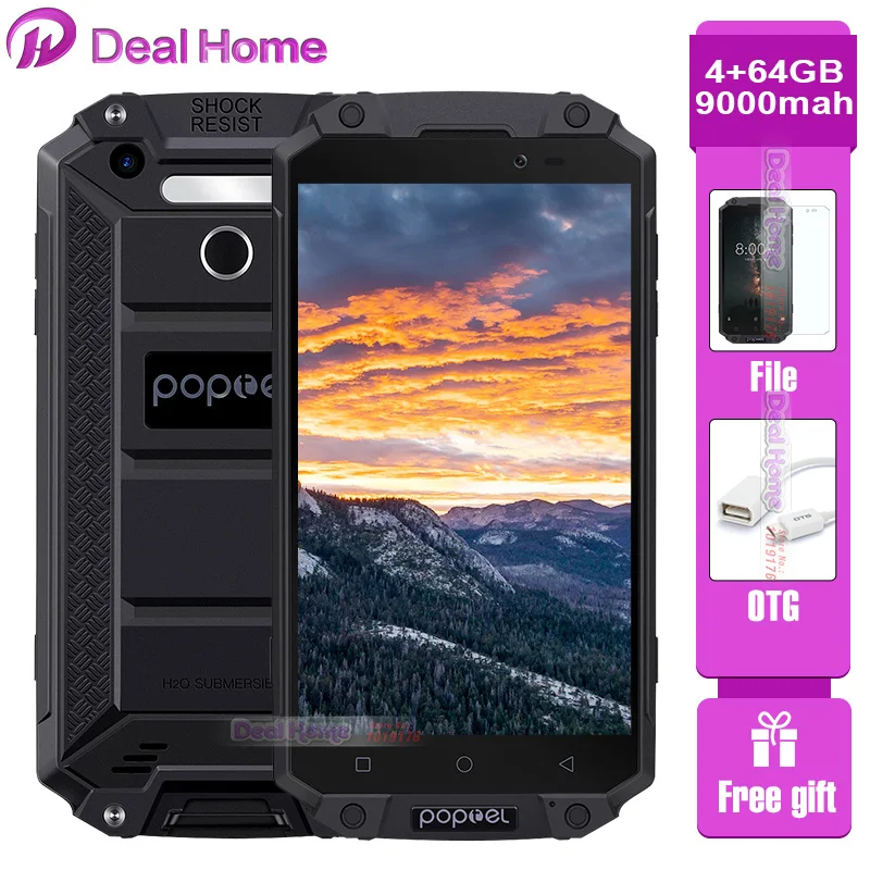 Poptel P9000 MAX 9000 мАч 5 &quotFHD водонепроницаемый мобильный телефон с ip68 4 ГБ + 64 13.0MP Android 7 0