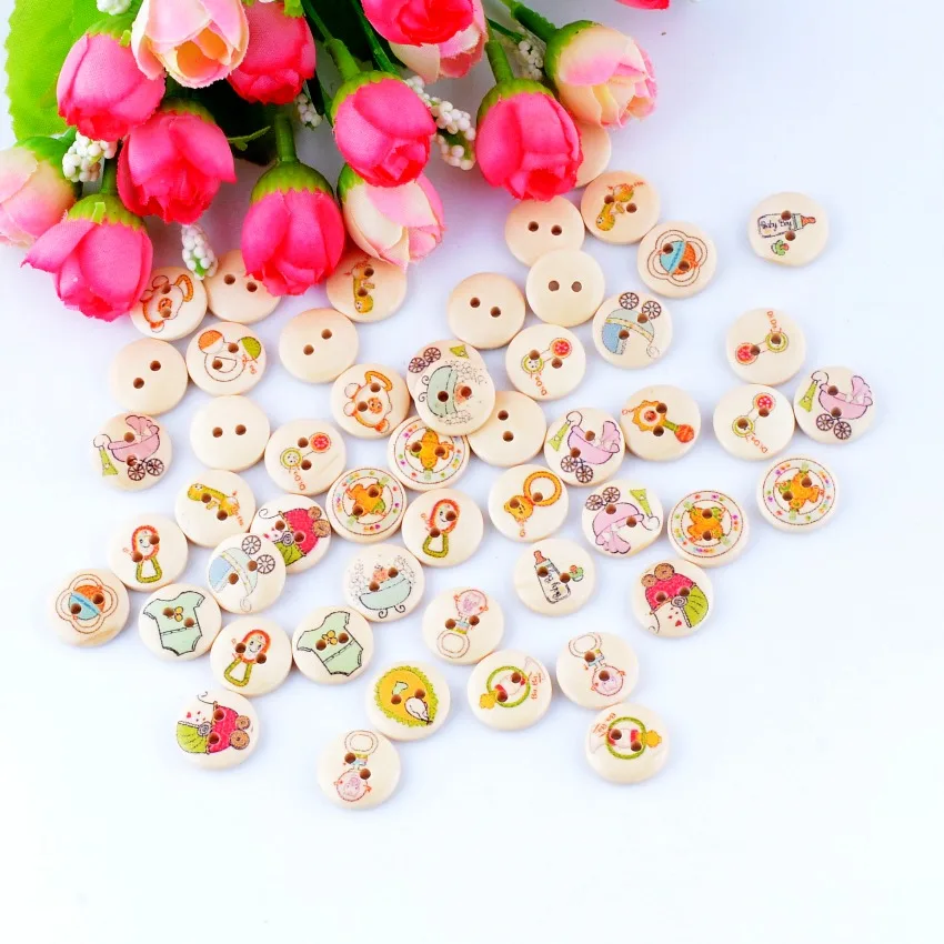 Розничная продажа 10 шт. деревянные пуговицы с 2 отверстиями диаметр 15 мм Швейные