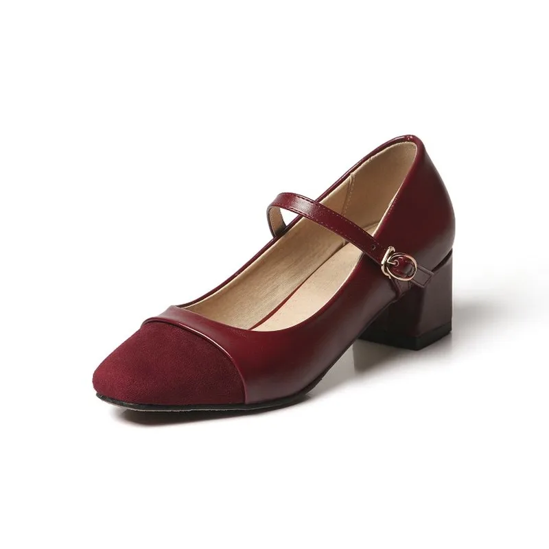 Women Pumps Shoes High Heels Sexy New Fashion Square Heel Toe 2019 Spring Autumn Buckle Casual Black Grey Beige Red | Обувь