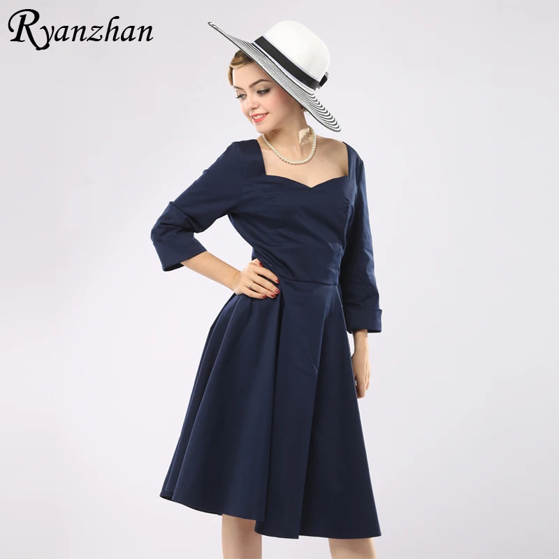 Ryanzhan Весной Новый 2017 Одри Хепберн Плюс Размер Элегантный 50 s 60 Ретро Dress Половина