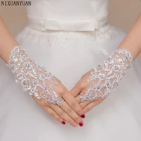 nixuanyuan wholesale appliques wedding accessories women lace sequined cheap fingerless bridal glove new bride gloves 2021