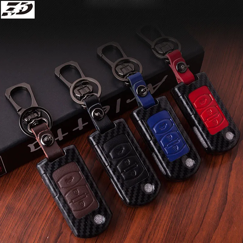 Carbon Fiber Genuine Leather Car Key Case Protect for Mazda 2 3 5 6 CX-3 CX-4 CX-5 CX-7 CX-9 Atenza Axela MX5 Fob Cover Set | Автомобили и