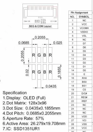 Maithoga 1,29 дюймов 30P SPI полноцветный OLED экран SSD1351 привод IC 128*96 параллельный интерфейс
