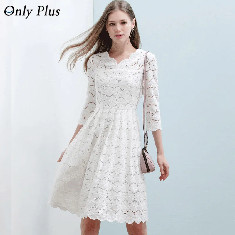 Женское кружевное платье белое повседневное длинное|vestidos plus|half sleevelace dress |