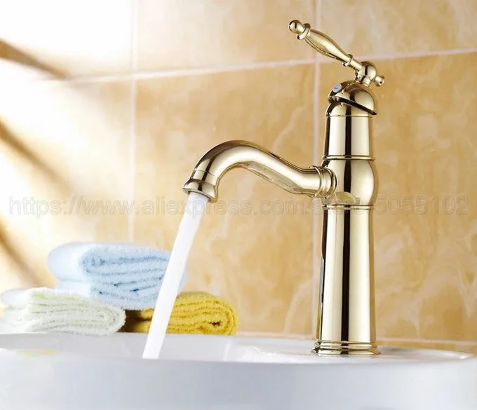 Bathroom Faucet Gold Color Brass Basin Deck Mounted Single Handle Hole Hot And Cold Water Tap znf296 | Обустройство дома