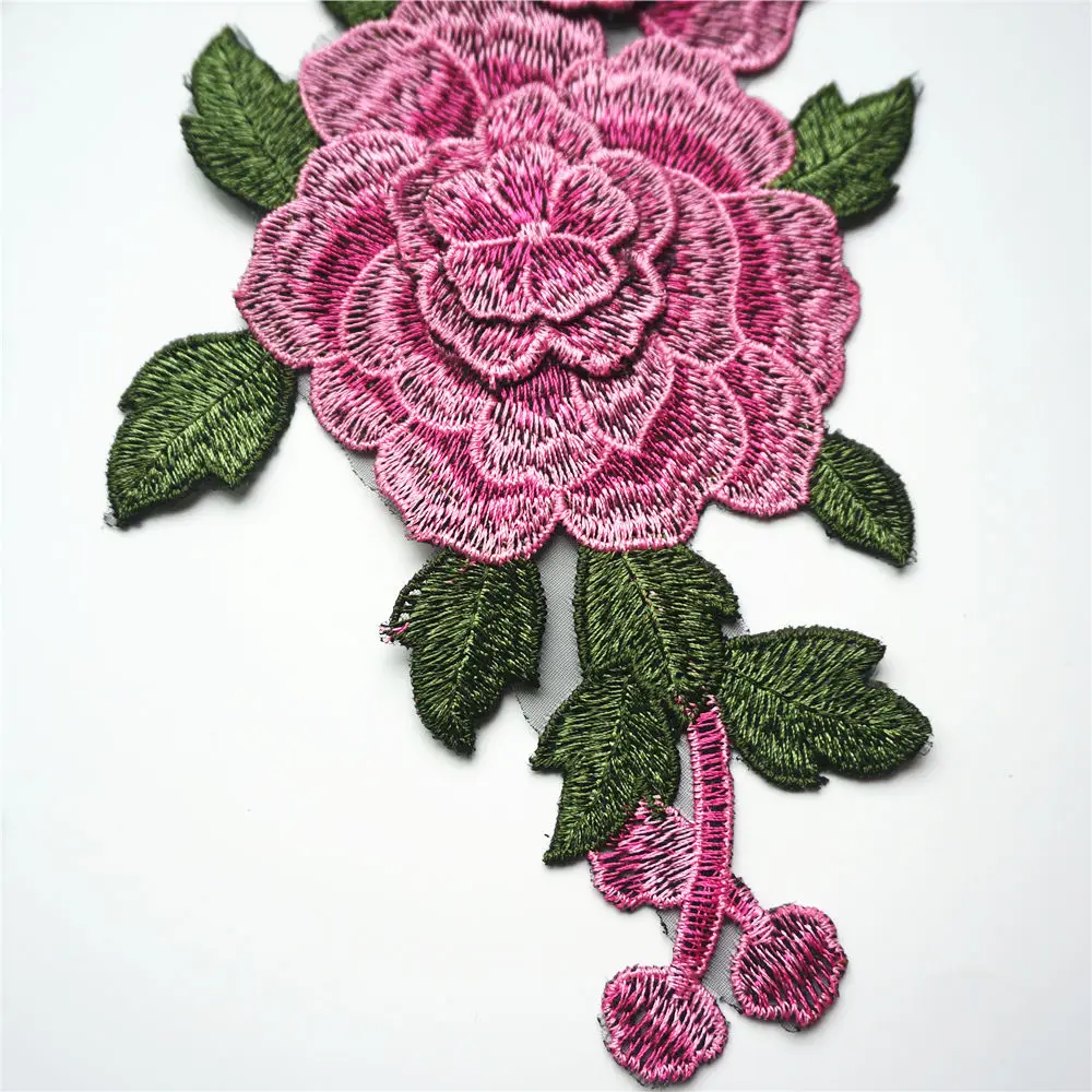 2 шт. розовые 3D цветы лист вышивка ткань аппликации сетка отделка шитье патчи для