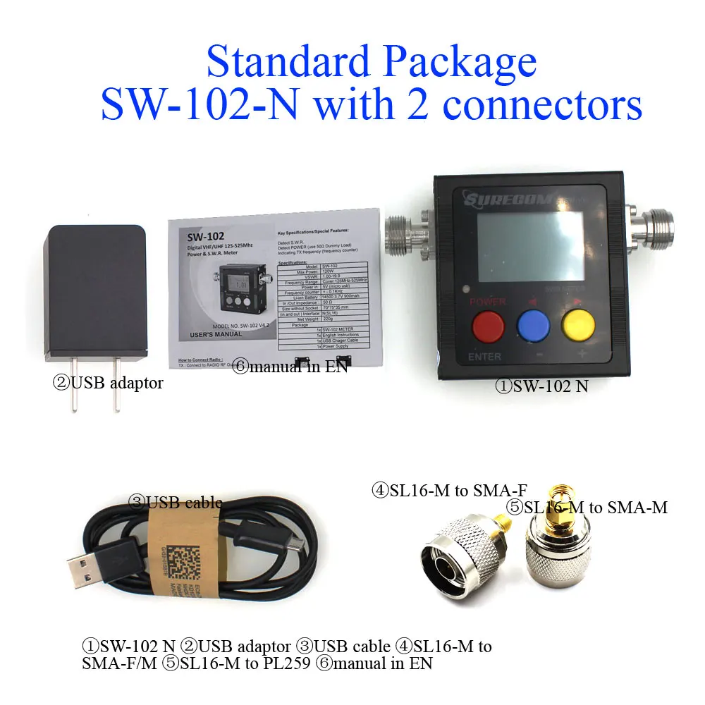 Цифровой счетчик SURECOM SW 102 SW102 125 520 МГц VHF/UHF Power & SWR для портативного