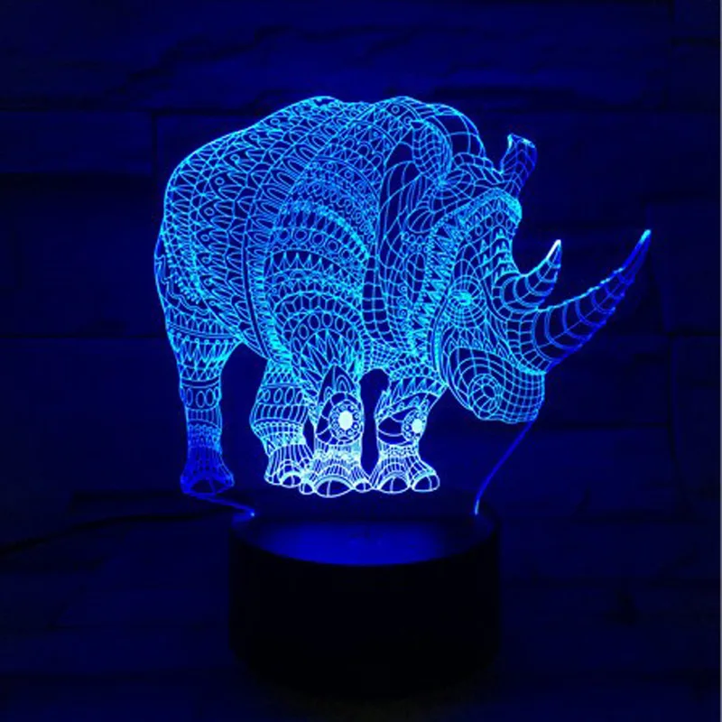 Детский Рождественский подарок Rhinoceros светодиодсветодиодный 3d настольные лампы