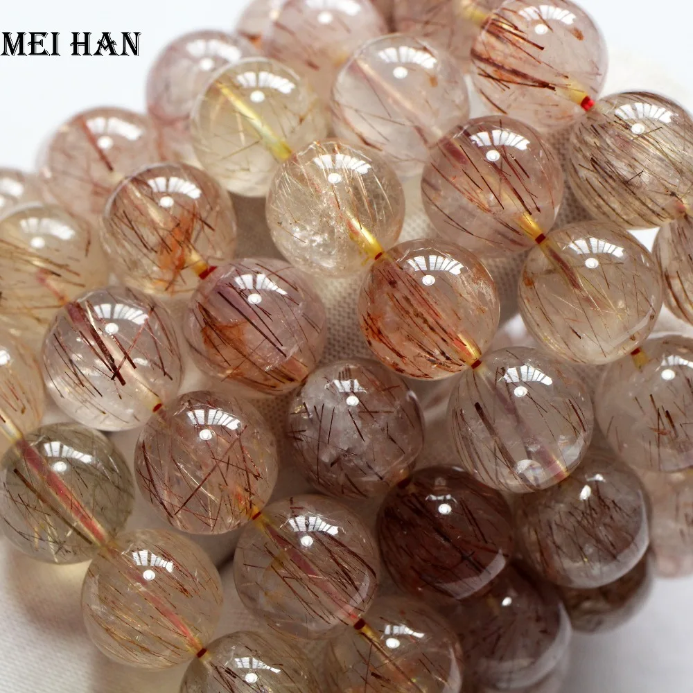 Meihan (14 бусин/комплект/67 г) натуральный односторонний rutile кварц 15-15 5 мм Гладкие