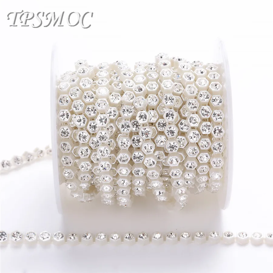 TPSMOC-Cadena de perlas con diamantes de imitaci&oacute;n de cristal, 10 yardas, 7mm, guirnalda artesanal, decoraci&oacute;n de boda, adorno de costura, cadena de cuentas de perlas planas-1