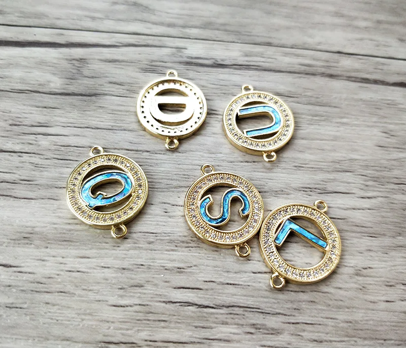 

10Pcs Trendy 26 Alphabet Letter Abalone shellfish Beads,Pave Zirocn Charms Connector for DIY Bracelets Jewelry Finding CT453