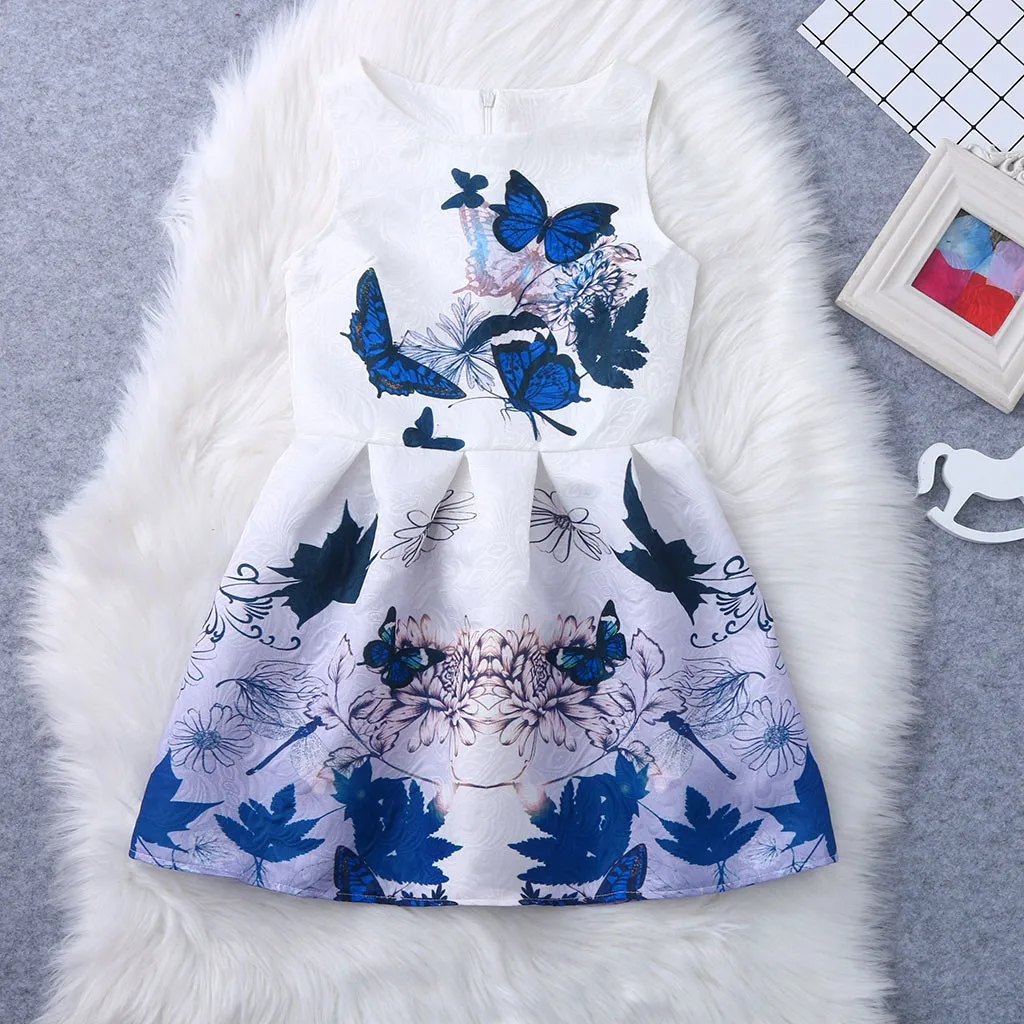 MUQGEW Kids New Fashion Summer Children Baby Girl Print Butterfly Dress Sleeveless Party Princess Clothes | Детская одежда и обувь